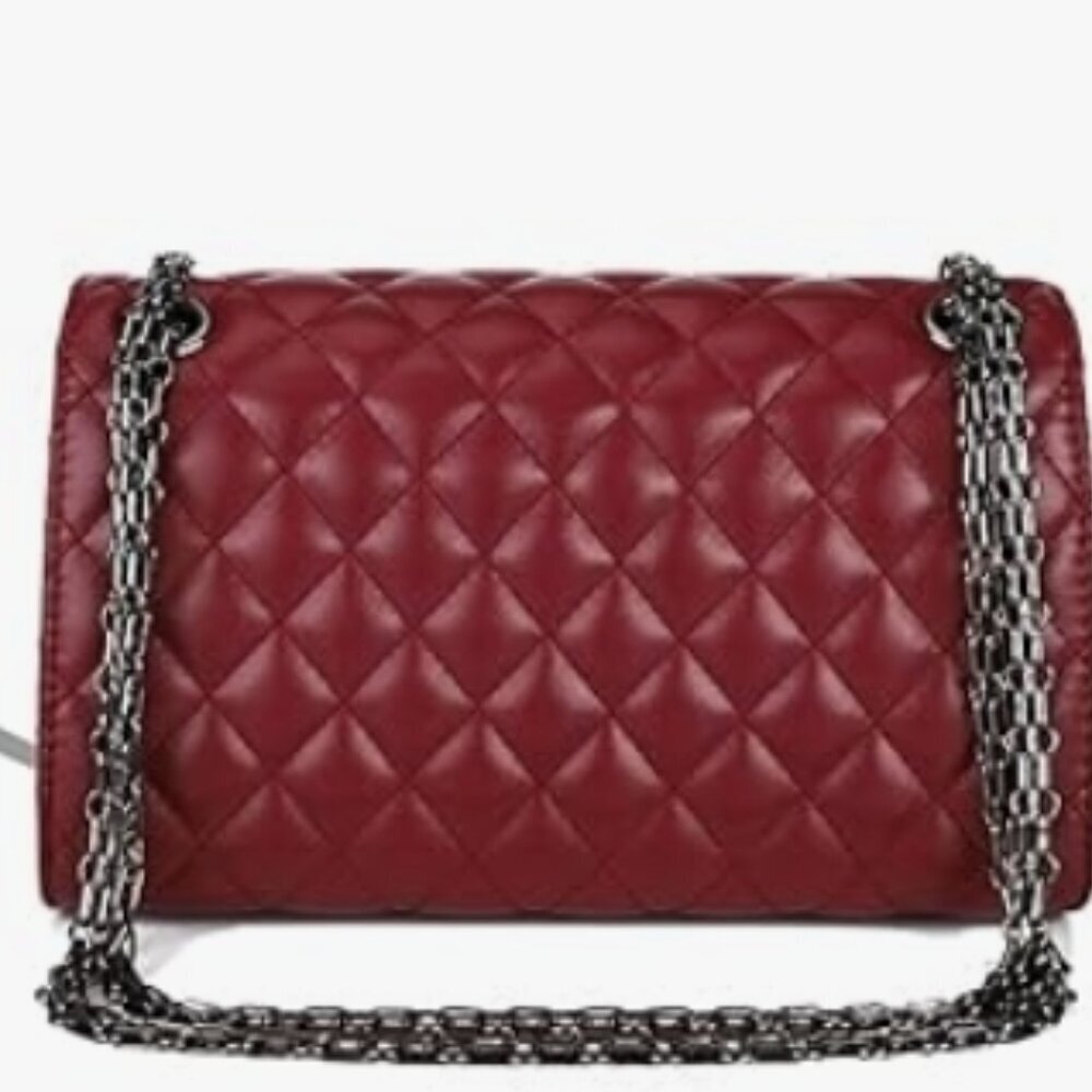 Quilted Crossbody Shoulder Bag with Chain Red NWT - Picture 2 of 5
